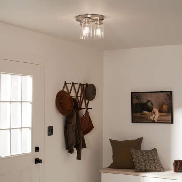 Brinley 11.75 in. 3-Light Brushed Nickel Farmhouse Hallway Flush Mount Ceiling Light