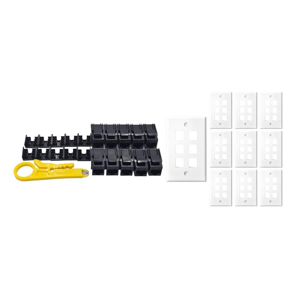 10-Pack 1-Gang White Keystone Plastic Wall Plates 6-Port and 10 Cat 6A RJ45 Keystone Jacks Black price history on PriceWatchPro