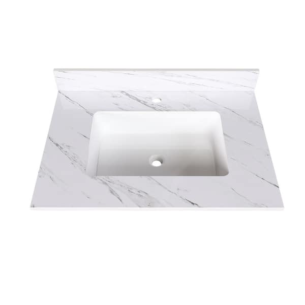31 in. W x 22 in. D Engineered Stone White Rectangular Single Sink Bathroom Vanity Top in White