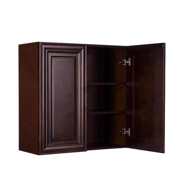 LIFEART CABINETRY Edinburgh Assembled 30 in. x 36 in. x 12 in. Wall Cabinet with 2 Doors 2 Shelves in Espresso