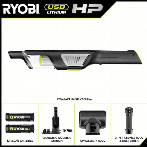 USB Lithium HP Compact Hand Vacuum Cleaner Kit with (2) USB Lithium 2.0 Ah Batteries and Charger
