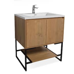 30 in. W x 19 in. D x 35 in. H Bath Vanity Side in Light Oak with White Solid Surface Vanity Top with White Basin