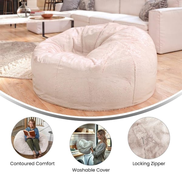 White Furry Bean Bag Chair
