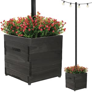 Extra Large 18 in. Black Wooden Planter Box with String Light Pole Sleeve