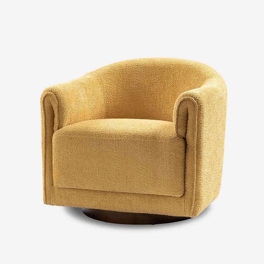 JAYDEN CREATION Hugues Yellow Swivel Chair with Sturdy Wooden Base