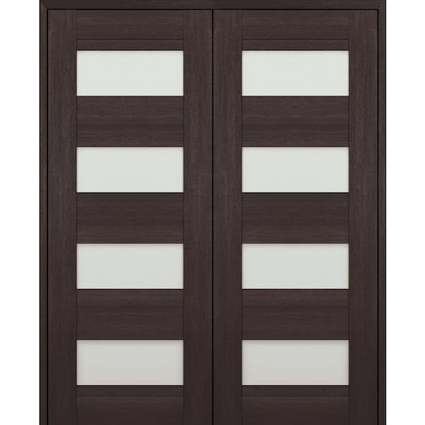 Vona 07-08 72 in. x 80 in. Both Active 4-Lite Frosted Glass Veralinga Oak Wood Composite Double Prehung Interior Door