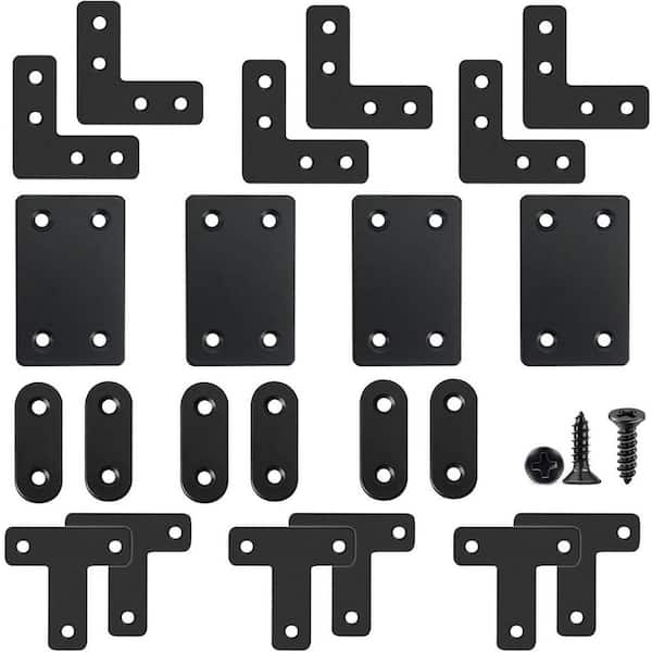 22 Pack Stainless Steel Black Flat Straight Corner Braces with Screws for DIY Projects and Furniture Reinforcement