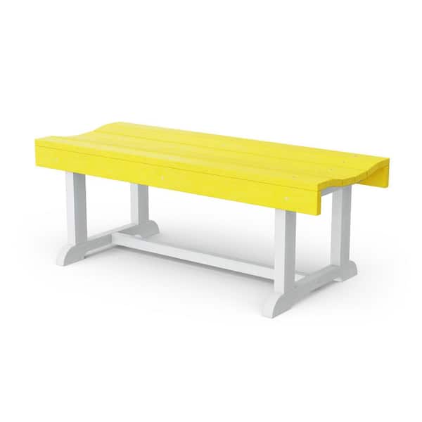 Heritage 42 in. Lemon Yellow and White HDPE Plastic Outdoor Patio Backless Bench