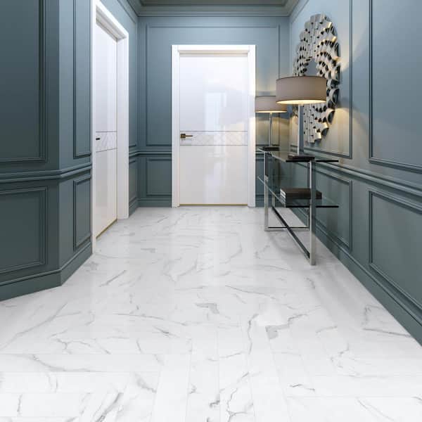Herringbone Brookfield Marble 22 MIL x 4.7 in. W x 28 in. L Click Lock Waterproof Vinyl Plank Flooring (22.3 sqft/case)
