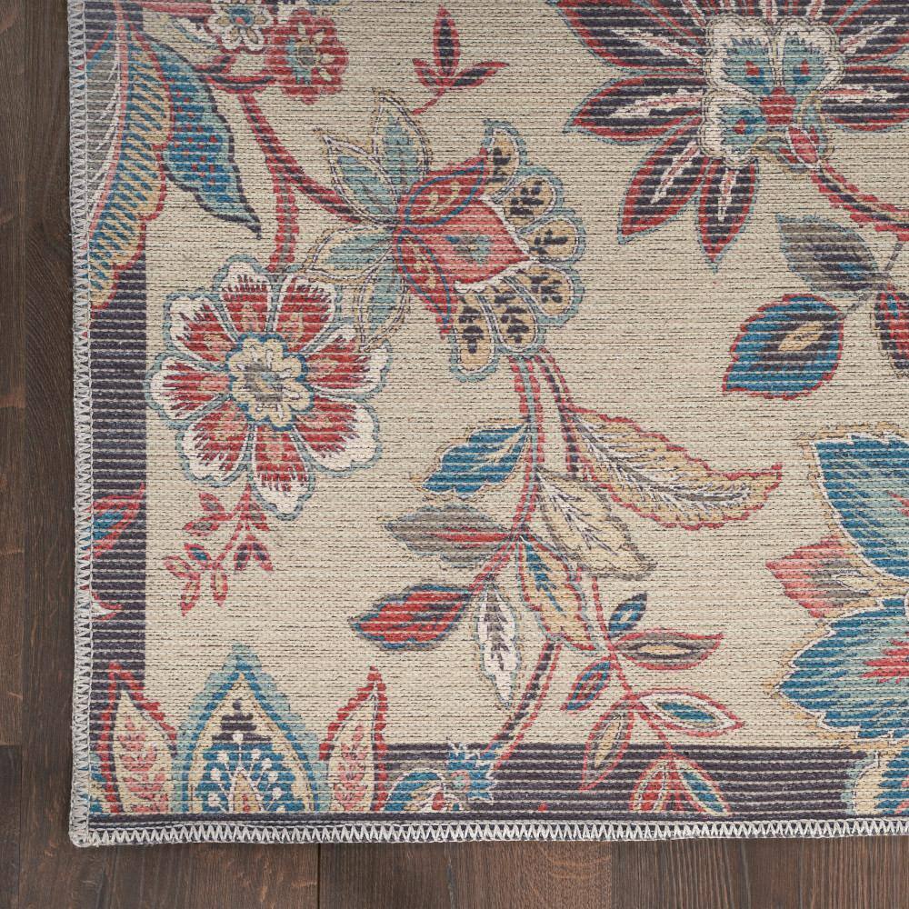 Beige Floral Chenille Rectangular Washable Area Rug