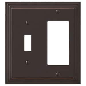 Tiered 2 Gang 1-Toggle and 1-Rocker Metal Wall Plate - Aged Bronze