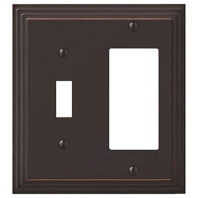 Tiered 2 Gang 1-Toggle and 1-Rocker Metal Wall Plate - Aged Bronze