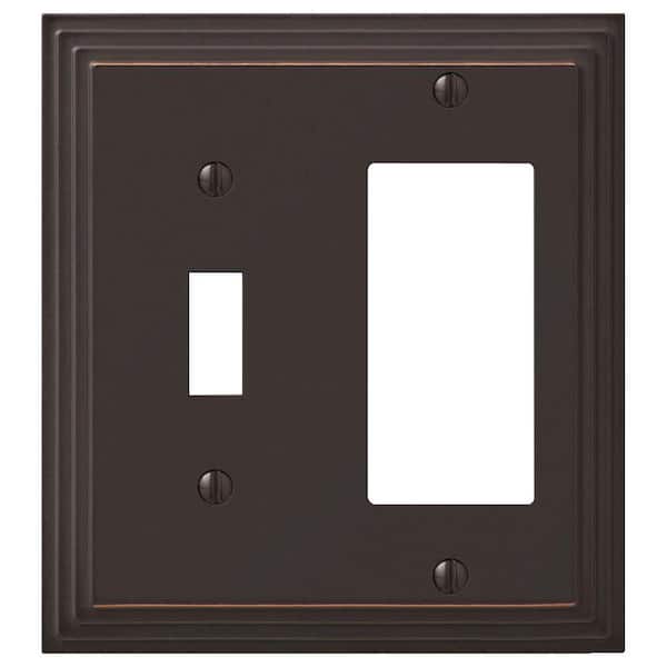 AMERELLE Tiered 2 Gang 1-Toggle and 1-Rocker Metal Wall Plate - Aged Bronze