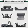 Six different configuration options for the gray modular kids couch.