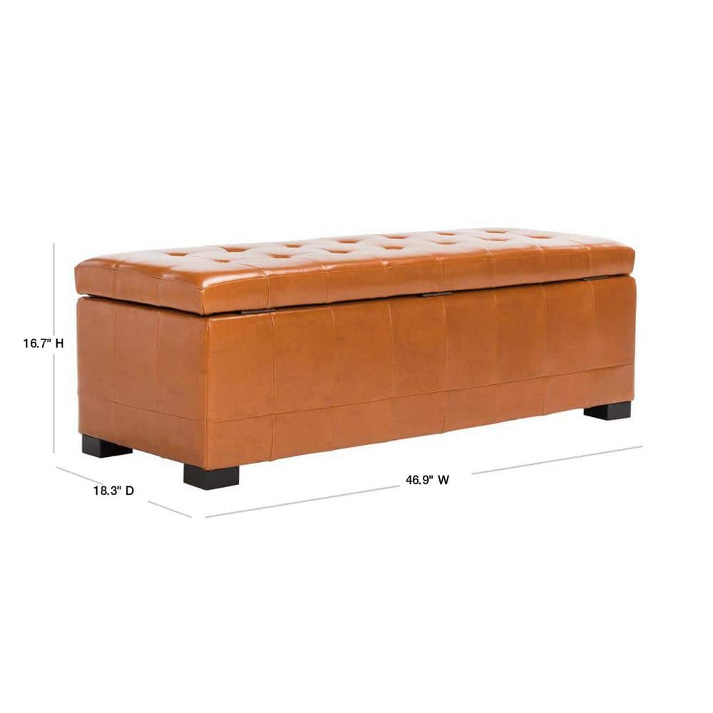 Transitional Saddle Brown Tufted Storage Bench with Beech Wood Frame