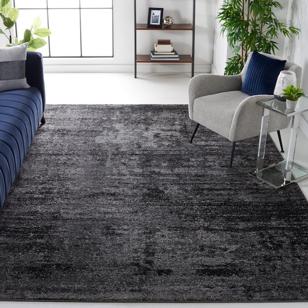 Adirondack Black/Ivory 10 ft. x 14 ft. Distressed Area Rug