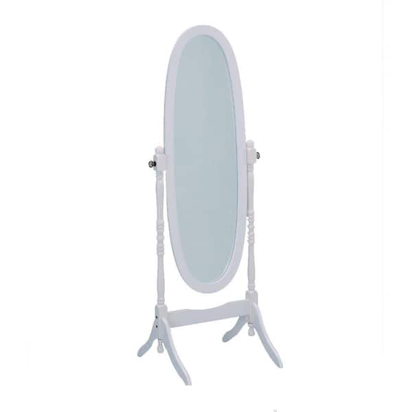 Benjara 59.5 in. x 19.25 in. Modern Oval Framed White Wooden Cheval Accent Mirror