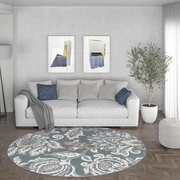 Madison Floral Dark Gray 6 ft. Round Indoor Area Rug