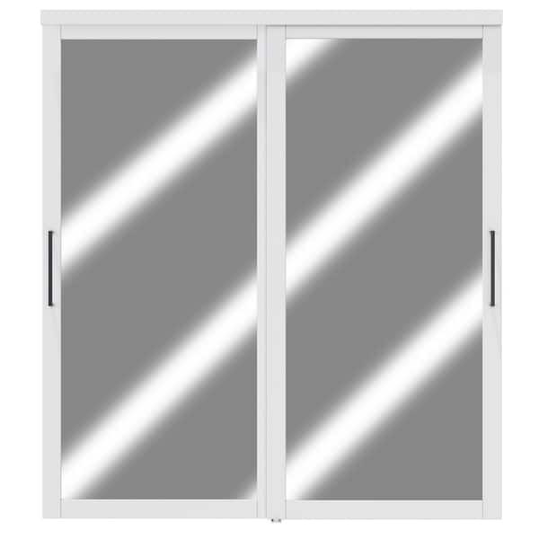 ARK DESIGN 72 in. x 80 in. 1-Lite Mirror Glass White Finished Interior Closet Bypass Sliding Door with Hardware