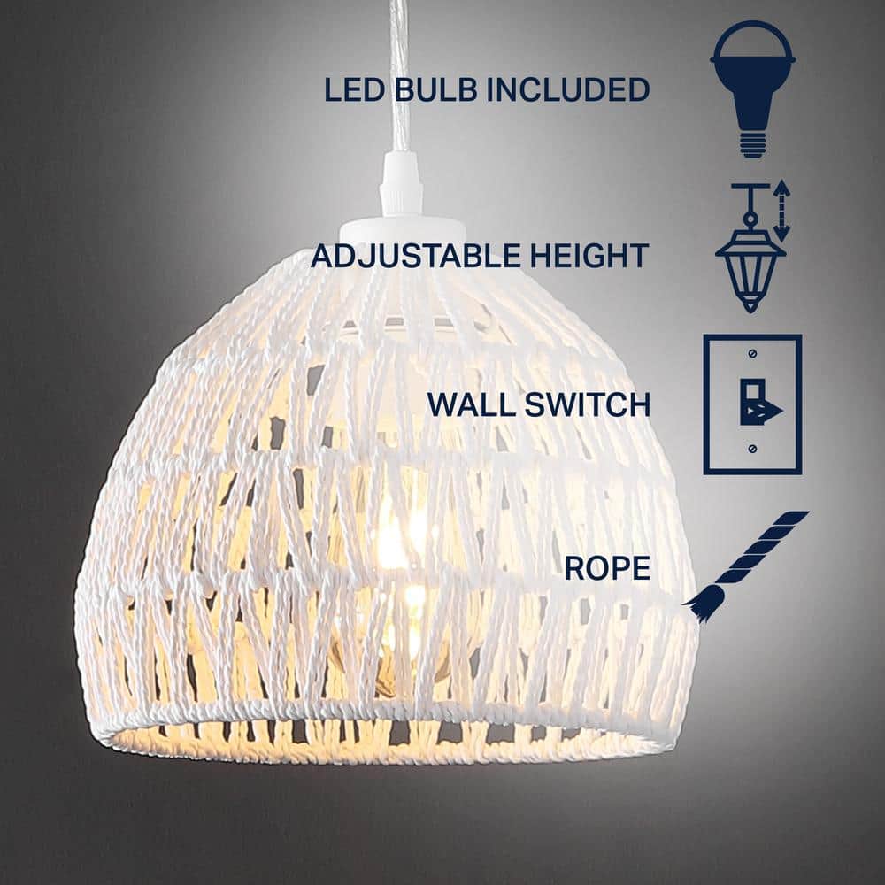 White Woven Rope and Iron LED Pendant Light