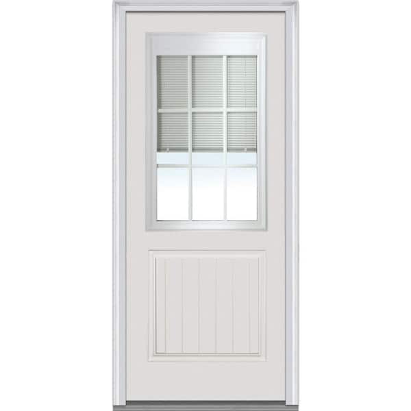 MMI Door 32 in. x 80 in. RLB Left-Hand 1/2 Lite 2-Planked Panel Classic Primed Fiberglass Smooth Prehung Front Door