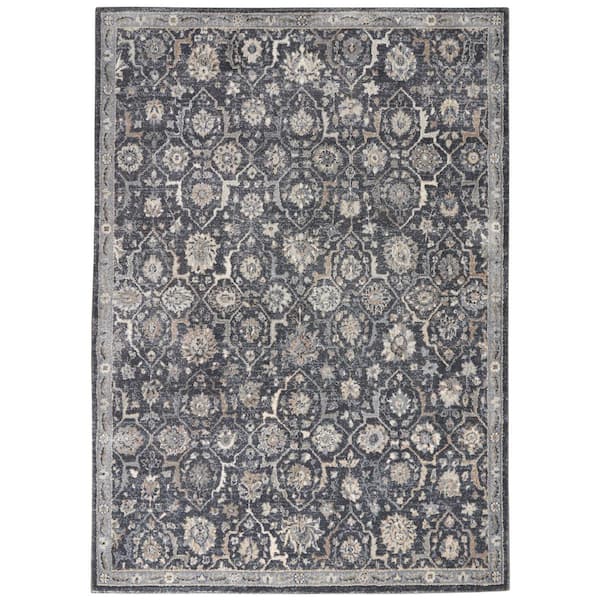 Kathy Ireland Home Moroccan Celebration Navy 4 ft. x 6 ft. Bordered Traditional Area Rug