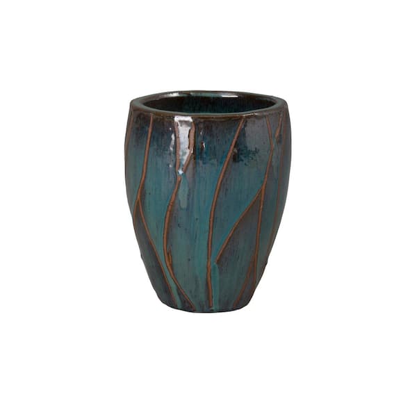 Emissary 10 in. L x 12 in. H Teal Ceramic Round Planter