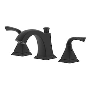 8 in. Widespread Double Handle Bathroom Faucet with Lift Rod Pop-Up Drain with Overflow in Matte Black