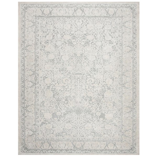 Reflection 11 ft. x 15 ft. Light Gray/Cream Border Distressed Area Rug