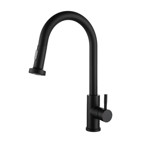 Satico 15.67 in. Single Handle Pull Down Sprayer Kitchen Faucet with Stainless Steel 360 ° Spout Swivel  in Matte Black