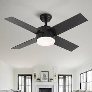 44 in. Integrated LED Light Indoor Matte Black Ceiling Fan With 4 Plywood Blades, Reversible Motor and Remote Control