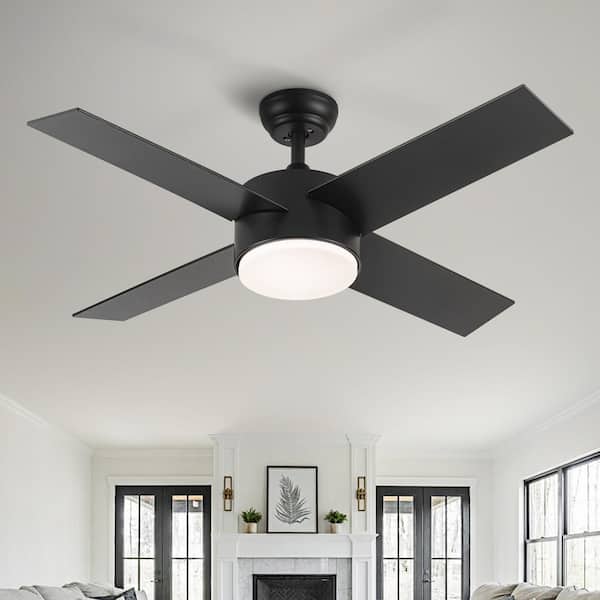 44 in. Integrated LED Light Indoor Matte Black Ceiling Fan With 4 Plywood Blades, Reversible Motor and Remote Control