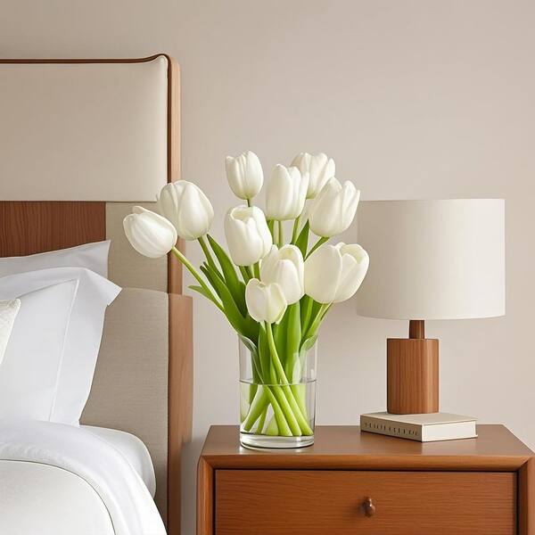 Afoxsos 3.93 in. H 20 Pieces White Artificial Tulips for Home
