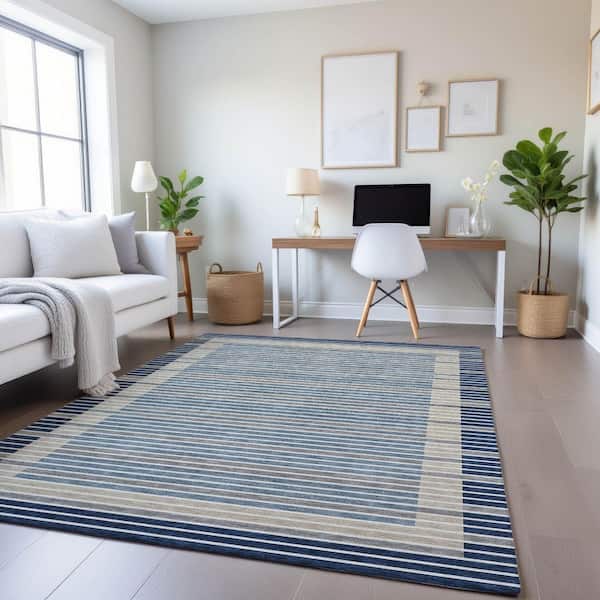 Mayfield Premium Machine Washable Abstract AMF1398 Navy 5 ft. x 7 ft. 6 in. Area Rug