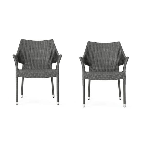 Gray PE Rattan Outdoor Dining Chair Set of 2