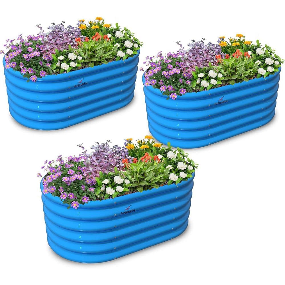 40 x 24 x 18 in. Metal Oval Sky Blue Kids Galvanized Raised Garden Beds Planter Box for Planting Flowers Fruits (3-Pack) price history on PriceWatchPro
