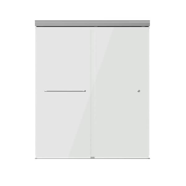 Portwood 52 to 60 in. W x 70-1/4 in. H Semi-Frameless Sliding Shower Door in Chrome with 1/4 in. Clear Glass