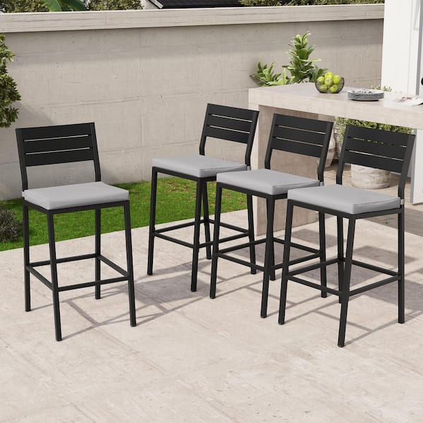 Crestlive Products 4-Piece Metal Patio Outdoor Bar Stool with Cushion in Light Gray