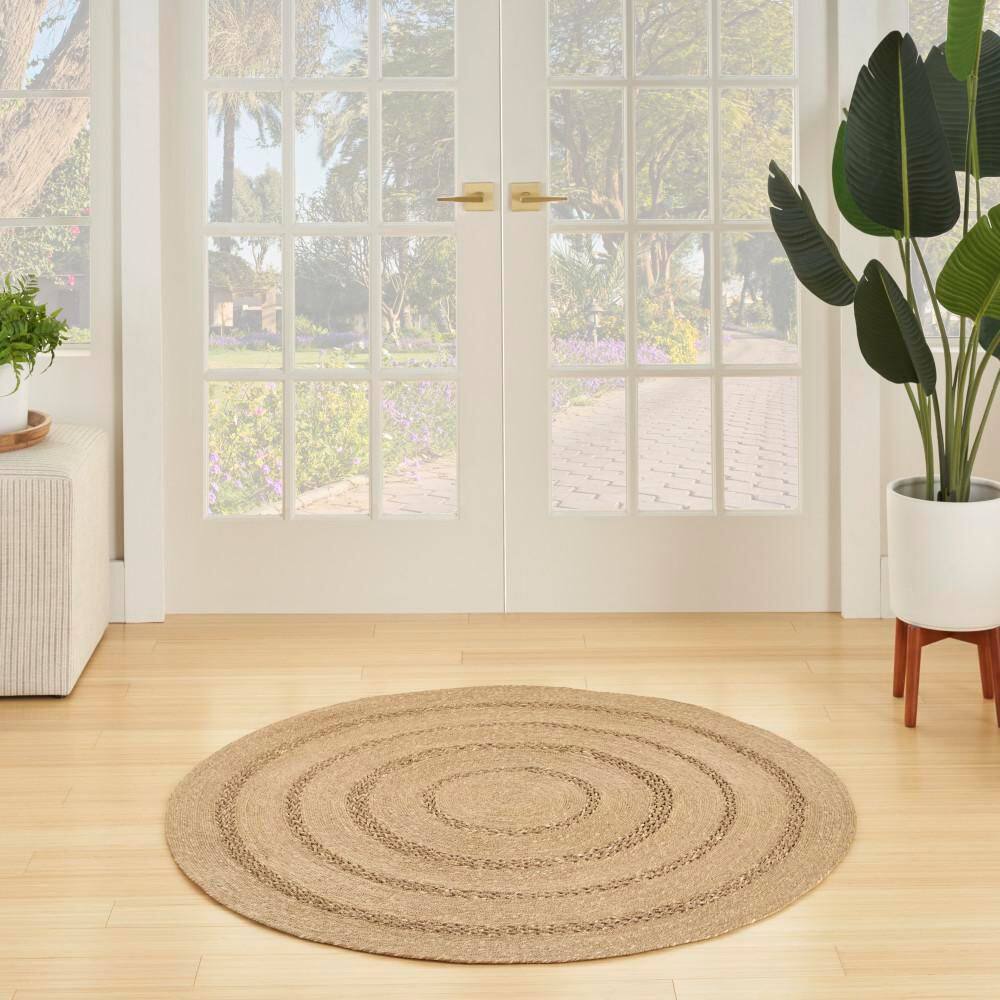 Natural Seagrass Round Rug 5' Easy Care Stain-resistant