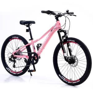 24 in. Aluminum Alloy Frame 7-Speed Mountain Bike in Pink