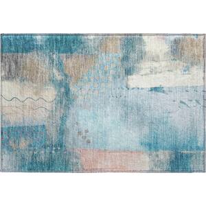 Mayfield Premium Machine Washable Abstract AMF2127 Teal 2 ft. x 3 ft. Accent Rug