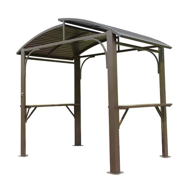 Cesicia 8 ft. x 5 ft. Arc Roof Brown Outdoor Grill Fixed Gazebos BBQ Gazebo Grill Tent for Patio Garden Backyard