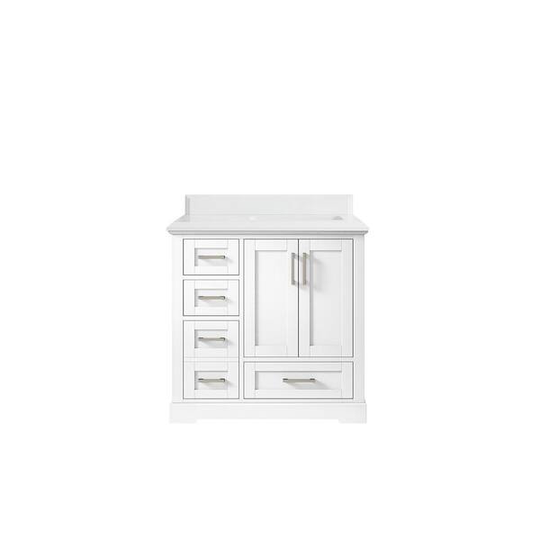 Willow Collections Boston 36 in. W x 22 in. D x 36 in. H Right Offset Sink Bath Vanity in White with 1.5" White Quartz Top