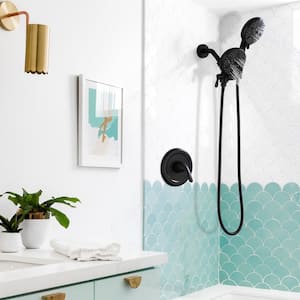 7-Spray 7 in. Wall Mount Fixed and Handheld Shower Head in Matte Black (Valve Included)