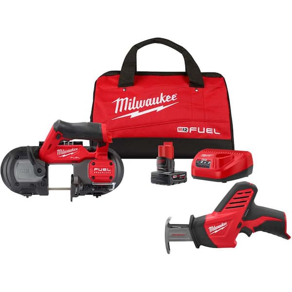 M12 FUEL 12V Lithium-Ion Cordless Compact Band Saw XC Kit with One 4.0 Ah Battery, Charger, Bag & M12 Recip Saw