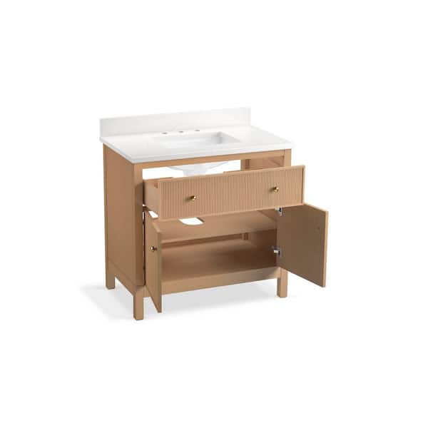 KOHLER Malin 37in. Single Sink Freestanding White Oak Bath Vanity with White Quartz Top Assembled