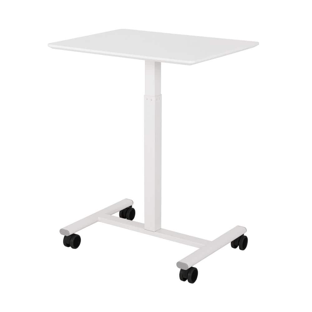 White Adjustable Height Mobile Rolling Laptop Cart Desk