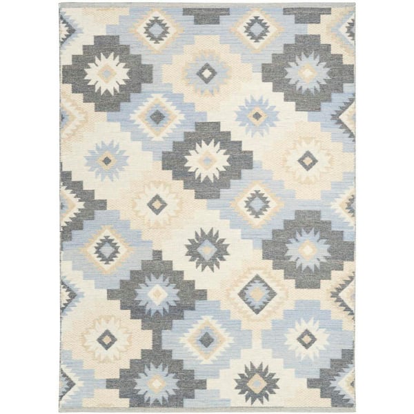 Copenhagen Ivory Navy 5 ft. x 7 ft. Flatwoven Wool Abstract Area Rug