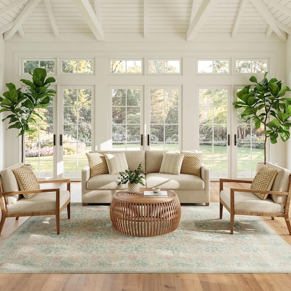 Botanical Washables Green Multicolor 5 ft. x 7 ft. Floral Contemporary Area Rug