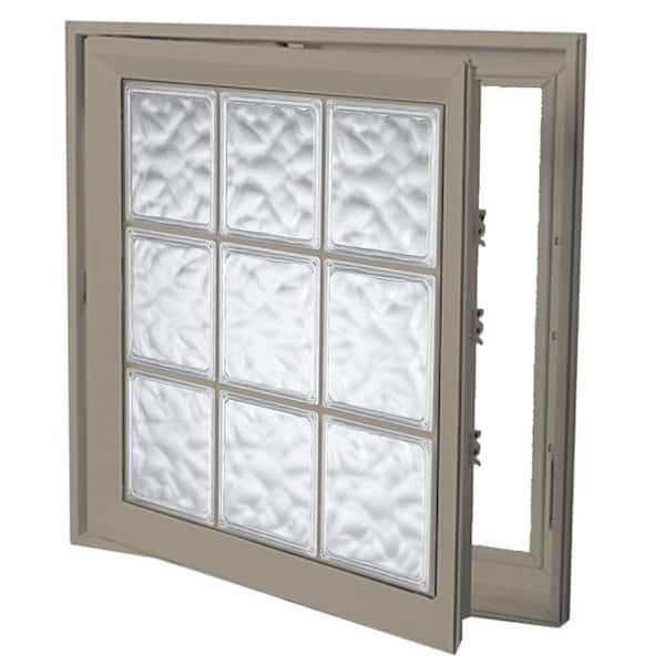 Hy-Lite 21 in. x 21 in. Left-Hand Acrylic Block Casement Vinyl Window with Driftwood Interior and Exterior - Wave Block